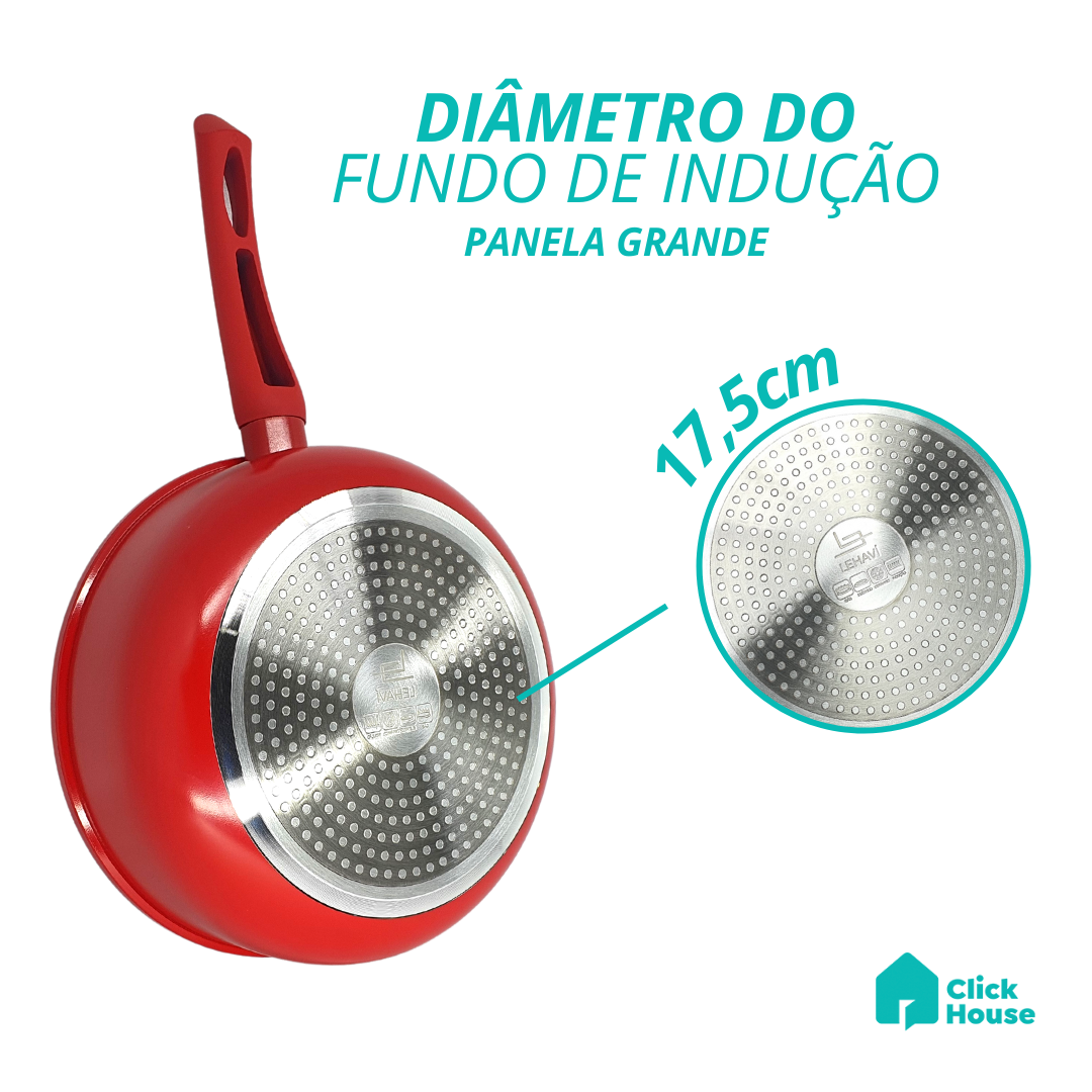 Panela Indução Cerâmica Antiaderente Tampa Não Gruda 24 Cm