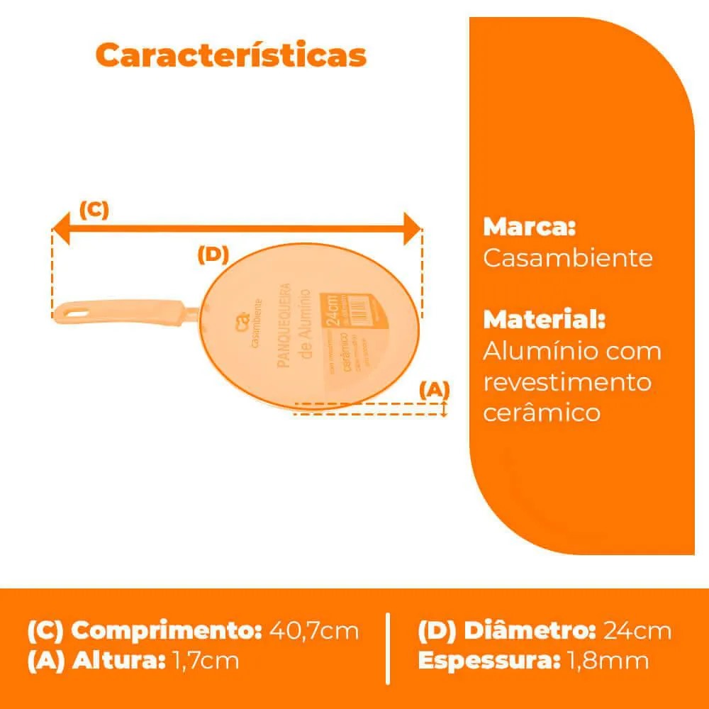 Panquequeira Frigideira Cerâmica Antiaderente Panqueca 24 Cm