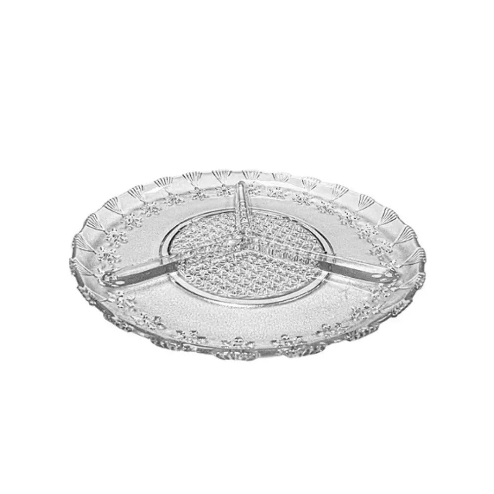 Petisqueira 3 Divisórias Vidro Flor Em Relevo Incolor 20cm