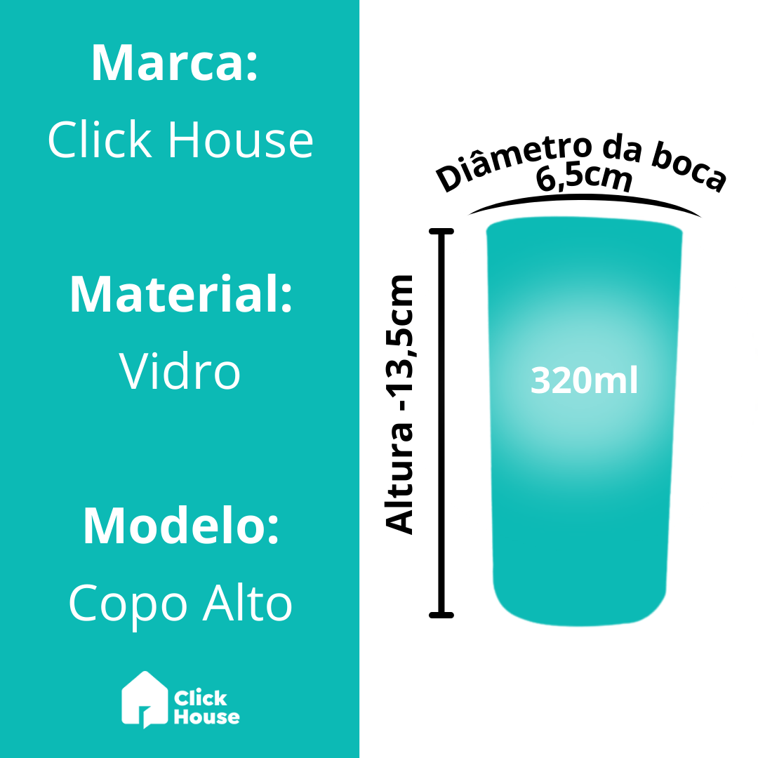 Aparelho De Jantar 12 Peças 6 Pratos Vidro + 6 Copos Long