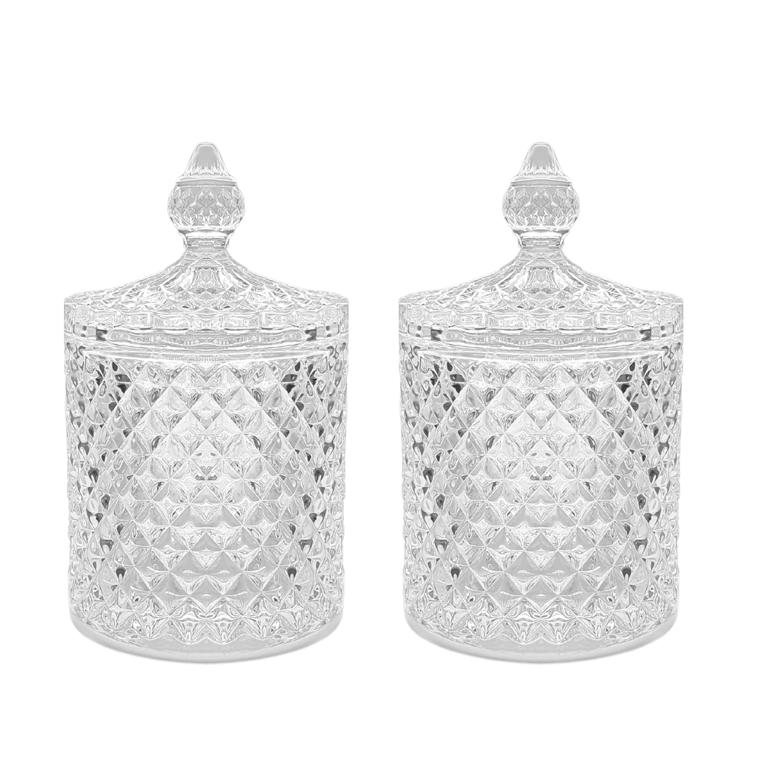 2 Bomboniere Baleiro Potiche Cristal Decoração Tampa 8x8,5cm