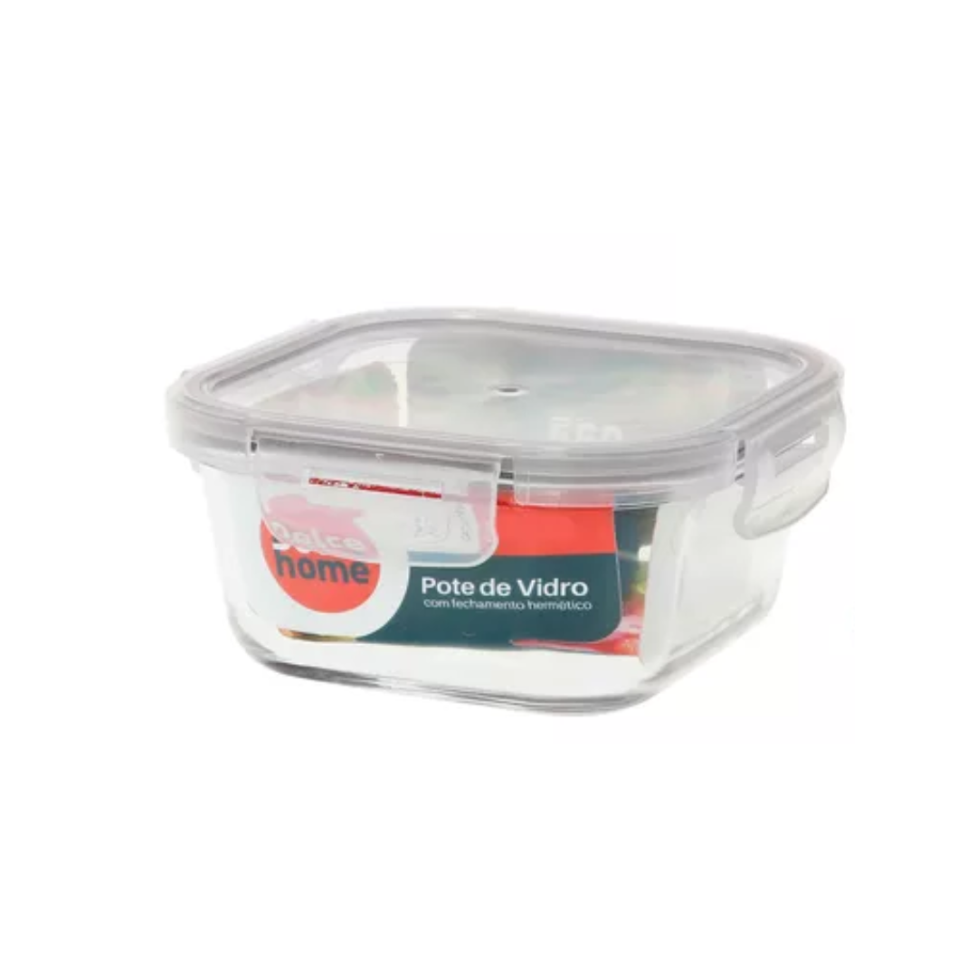 Pote Vidro Hermético 4 Travas Marmita Fit Quadrado 820ml