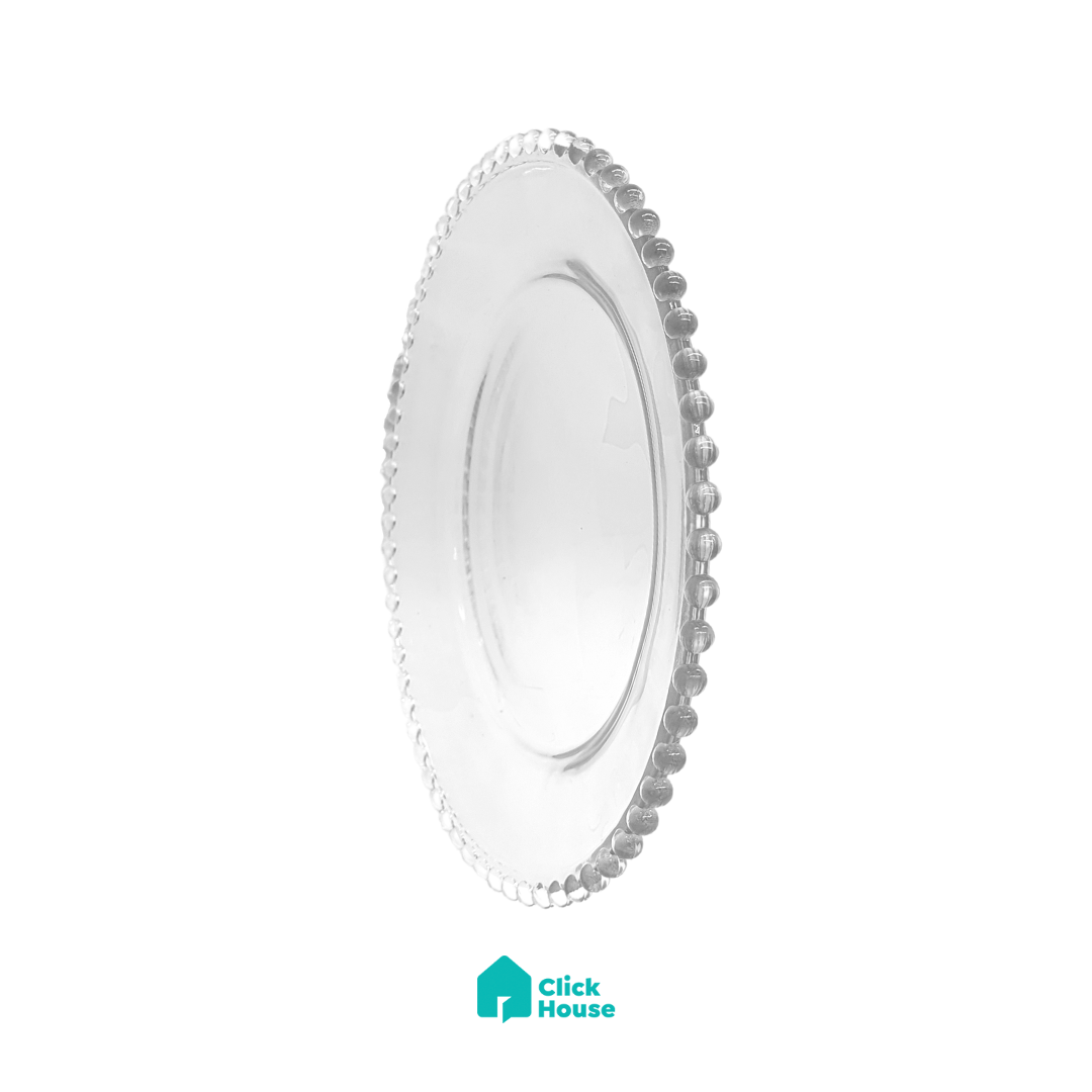 Prato De Vidro Mesa Pérola Raso Transparente Luxo 26cm