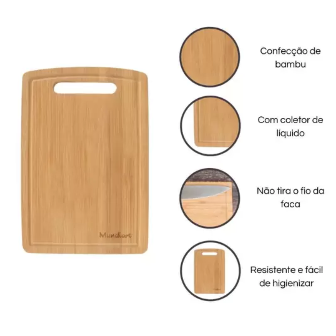 Tábua De Corte Bambu Carne Churrasco Legumes Cozinha 33x24cm