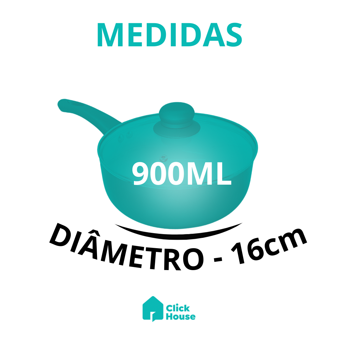 Panela Revestimento Cerâmico Antiaderente Tampa Vidro 16cm