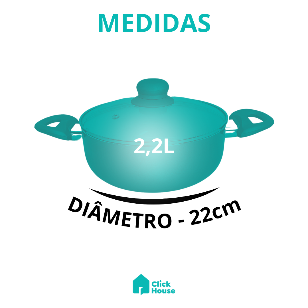 Panela Caçarola Cerâmica Antiaderente Tampa Não Gruda 22cm