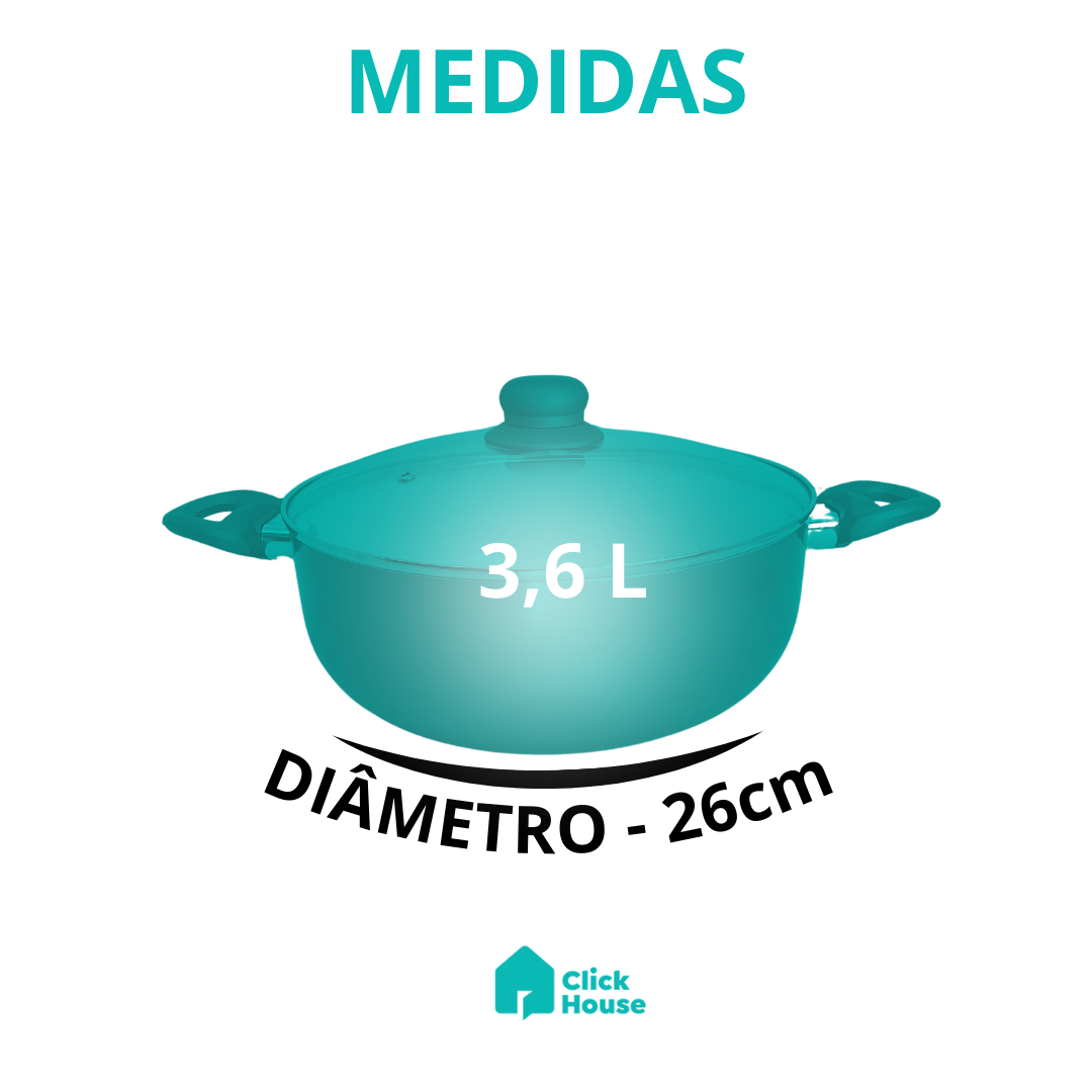 Panela Caçarola Revestimento Cerâmico C/ Tampa De Vidro 26cm