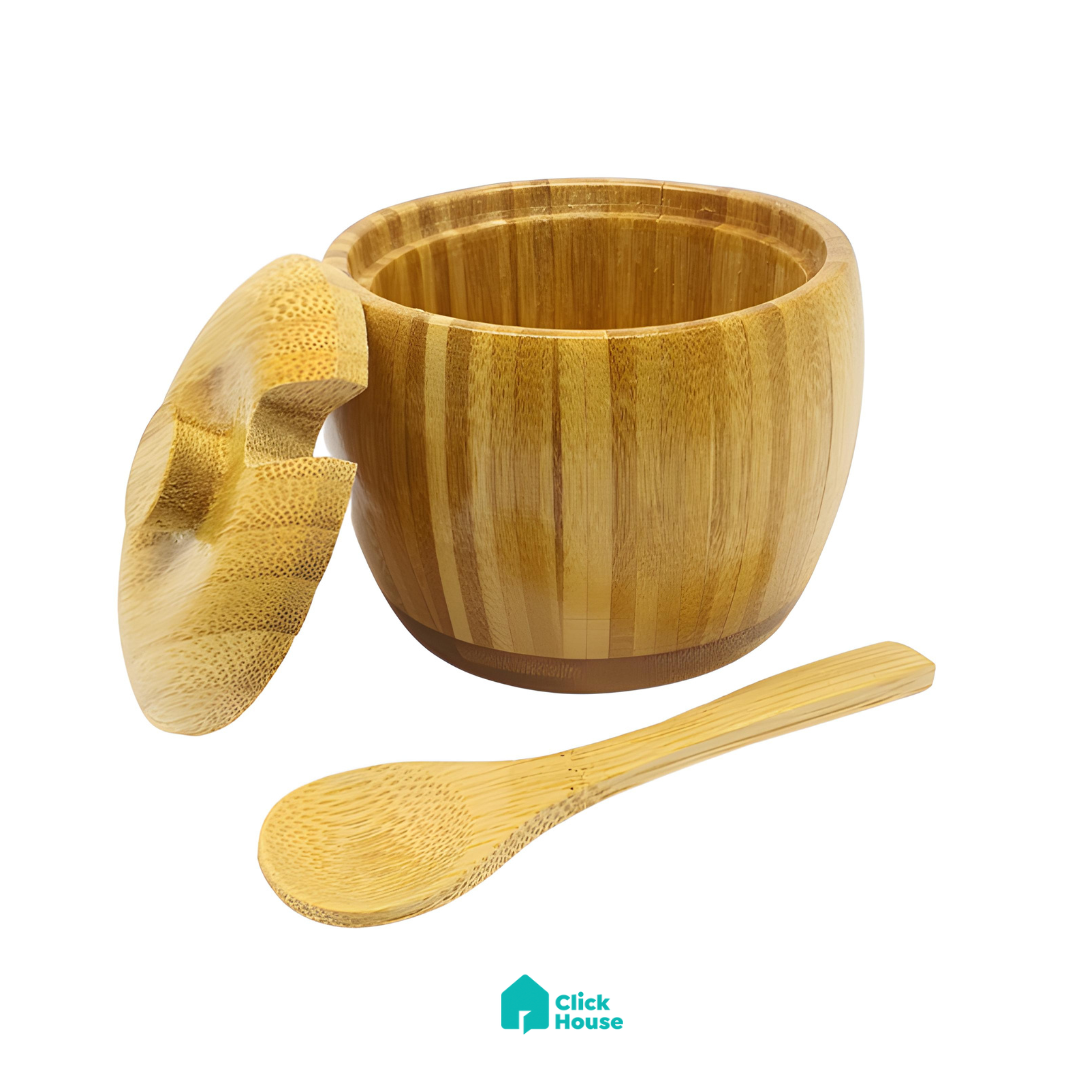 Açucareiro Saleiro Tampa Com Colher Bambu Porta Condimentos