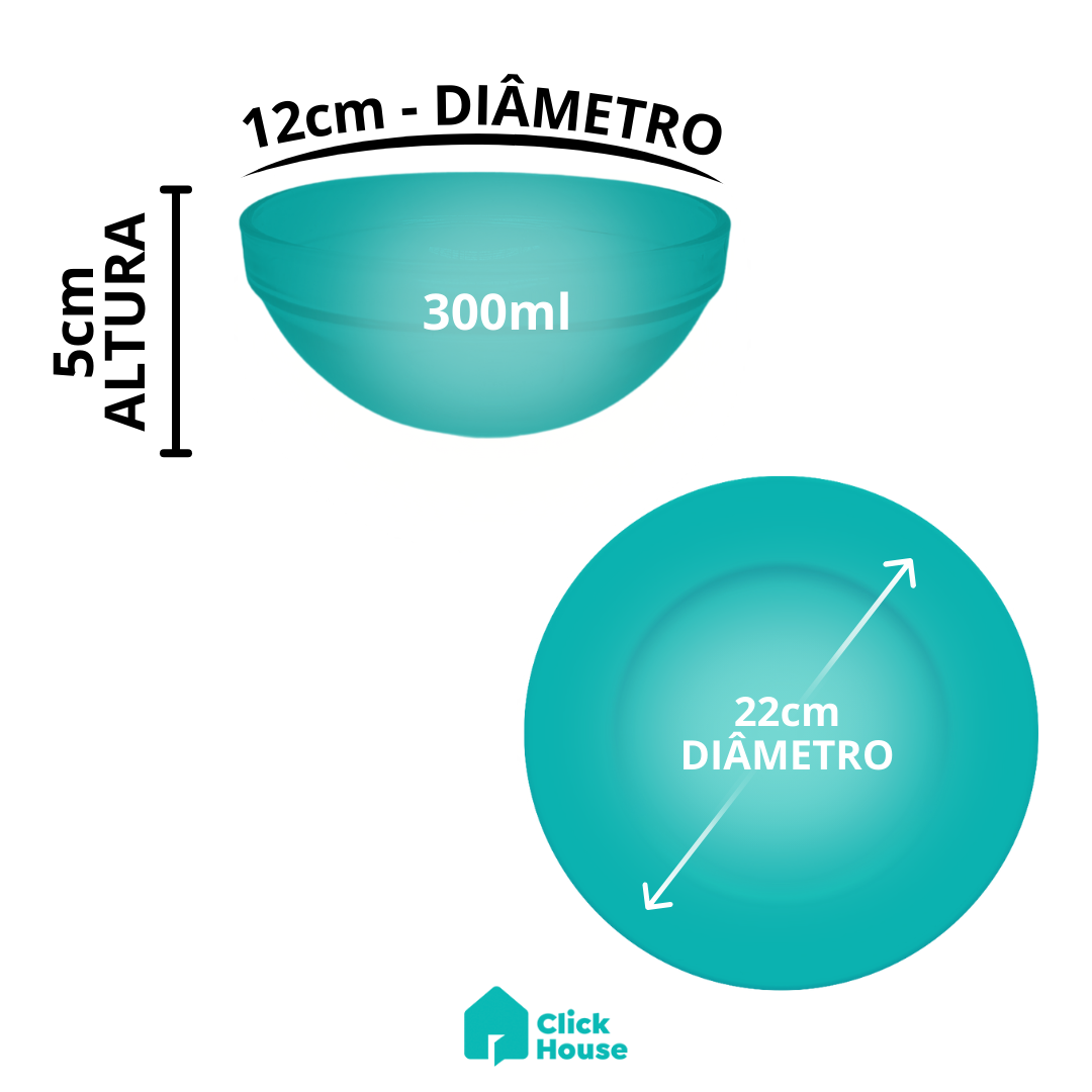 Aparelho de Jantar 4 Tigela Bowl e 4 Prato Vidro Liso Grosso