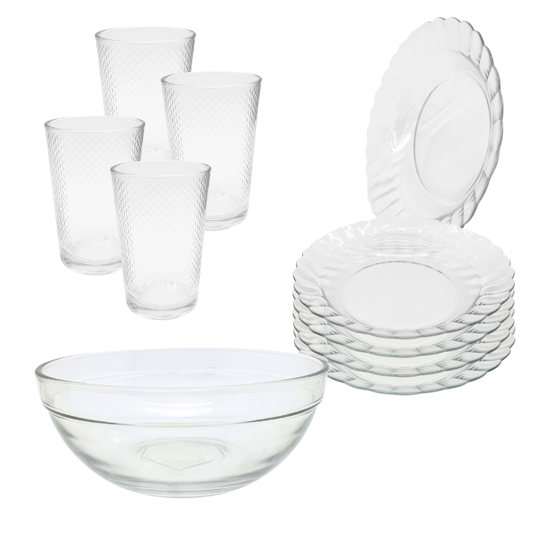 Aparelho De Jantar Pratos Copos Bowl Pro Liso 2,1l 9 Peças