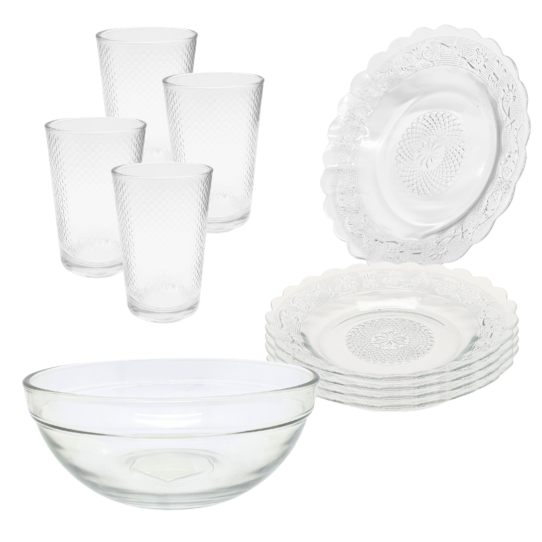 Aparelho De Jantar Pratos Copos Bowl Pro Liso 2,1l 9 Peças