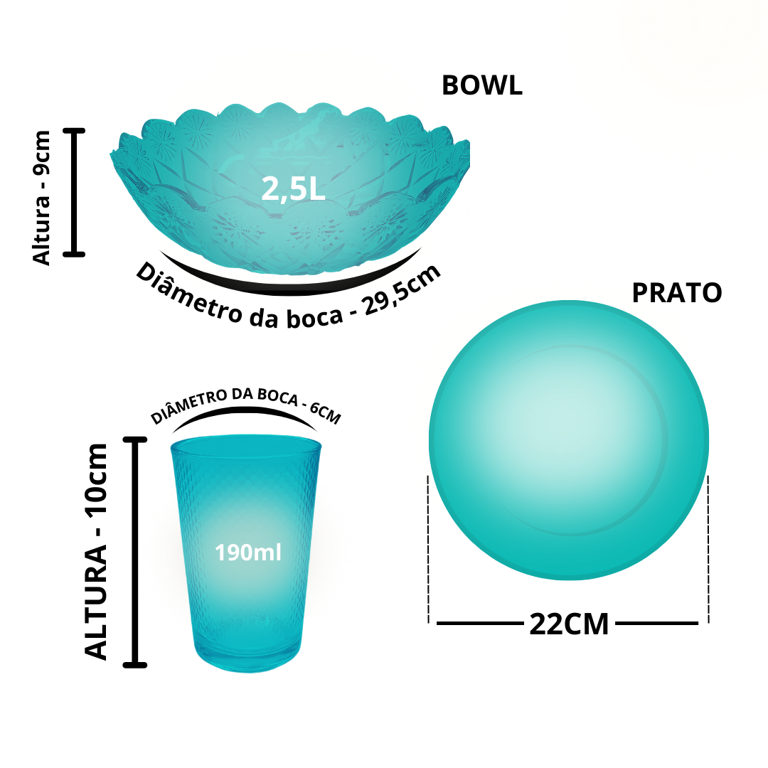 Aparelho De Jantar Pratos Copos 13 Peças Bowl Vidro 2,5l