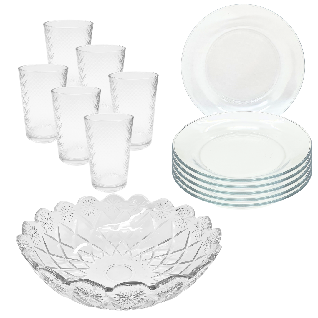 Aparelho De Jantar Pratos Copos 13 Peças Bowl Vidro 2,5l