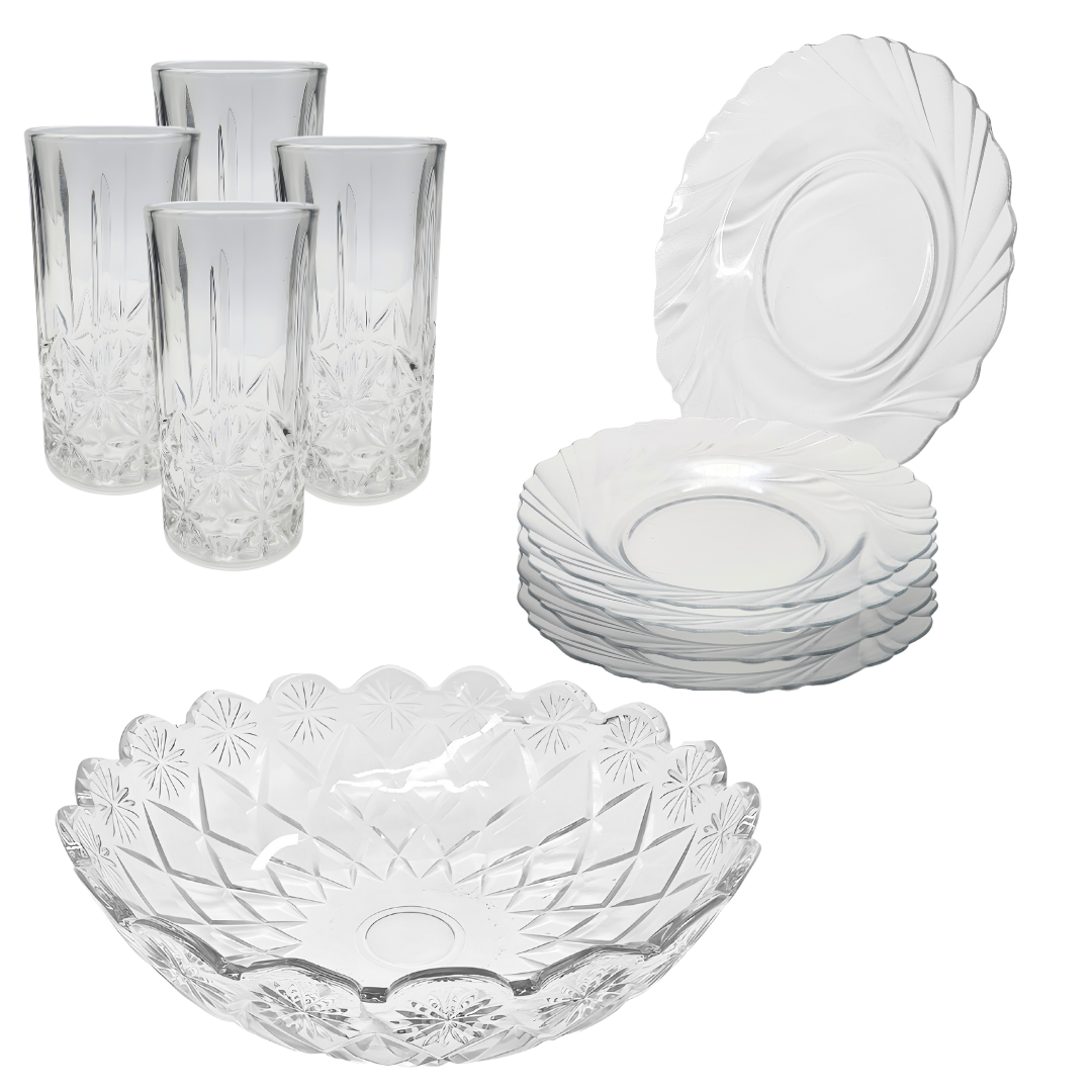 Aparelho De Jantar Copos Pratos 9 Peças Bowl Vidro 2,5l