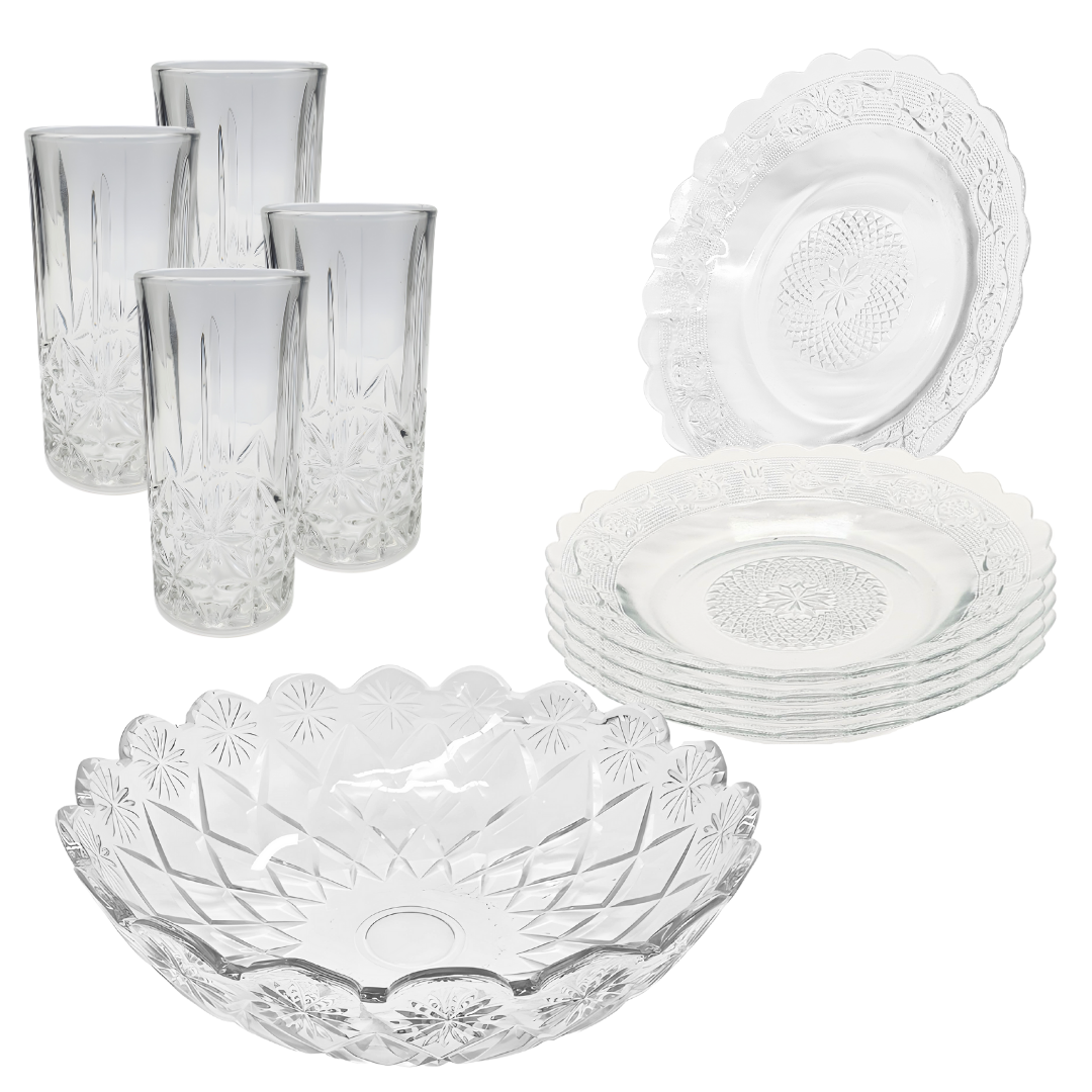 Aparelho De Jantar Copos Pratos 9 Peças Bowl Vidro 2,5l