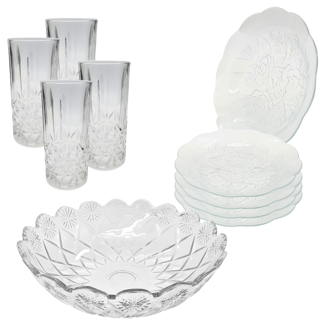 Aparelho De Jantar Copos Pratos 9 Peças Bowl Vidro 2,5l