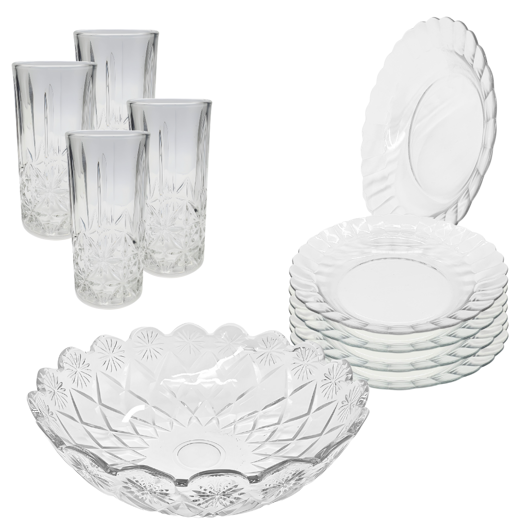 Aparelho De Jantar Copos Pratos 9 Peças Bowl Vidro 2,5l