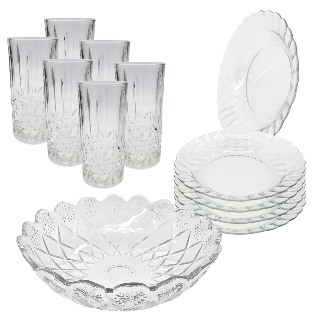 Aparelho De Jantar Copos Pratos 13 Peças Bowl Vidro 2,5l