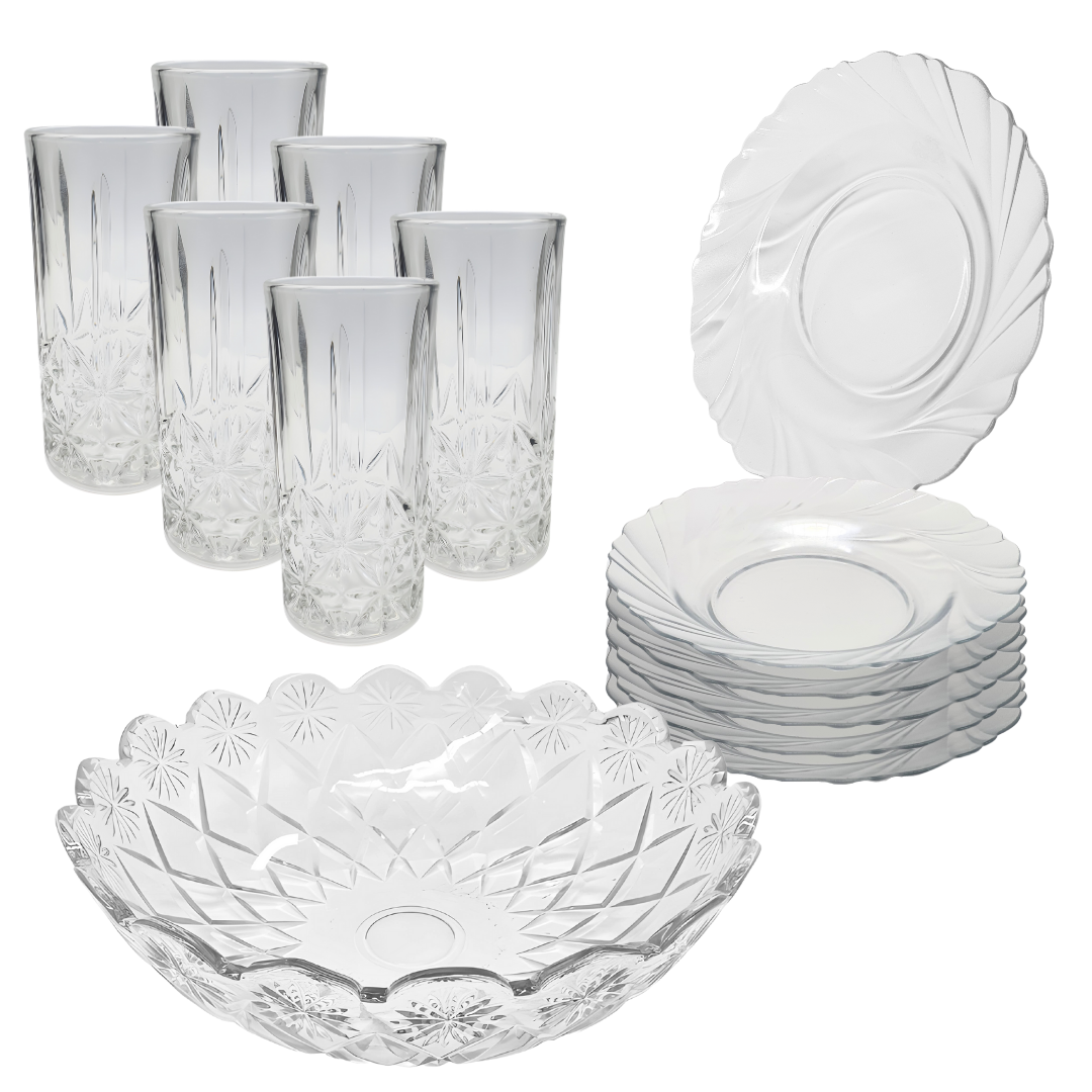 Aparelho De Jantar Copos Pratos 13 Peças Bowl Vidro 2,5l