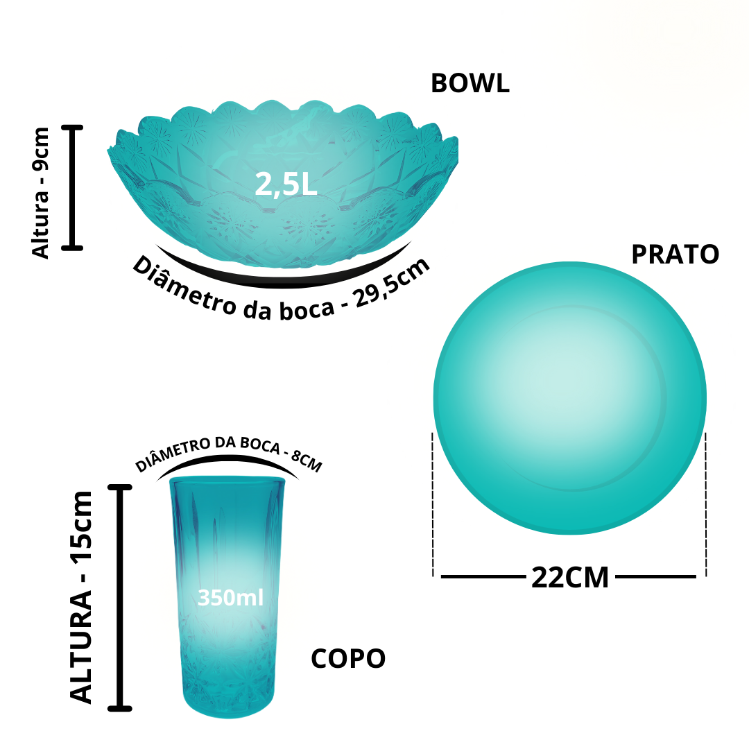 Aparelho De Jantar Copos Pratos 13 Peças Bowl Vidro 2,5l