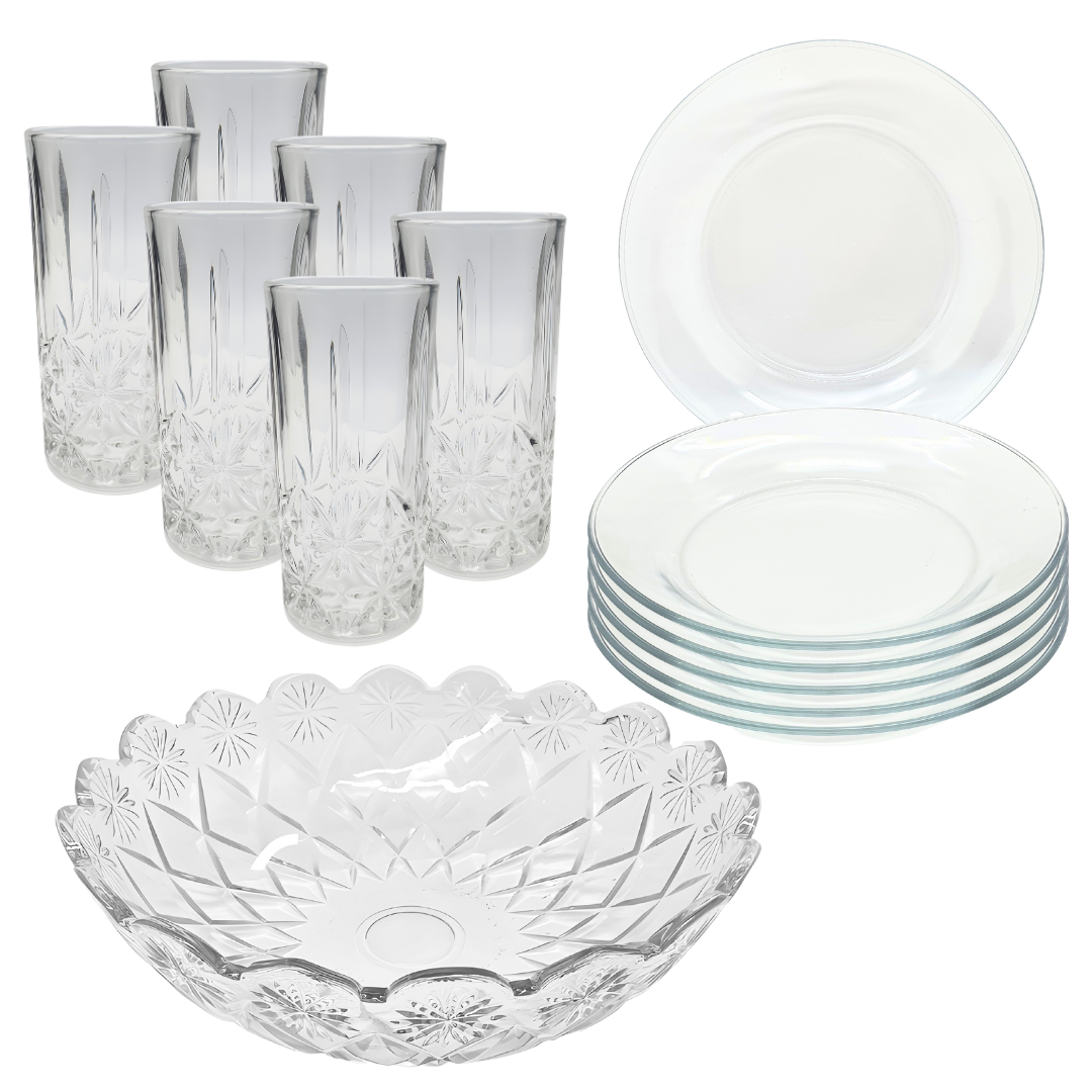 Aparelho De Jantar Copos Pratos 13 Peças Bowl Vidro 2,5l