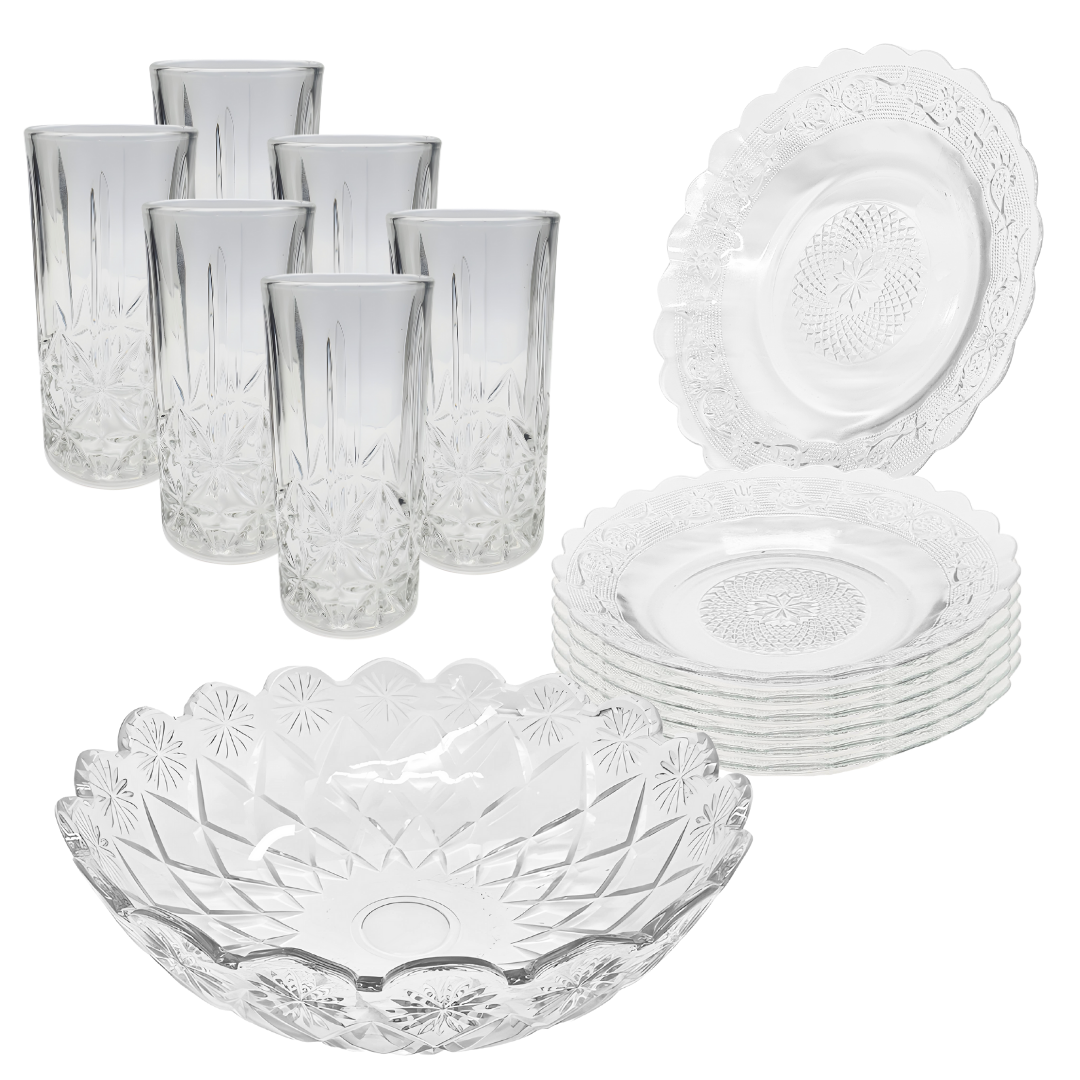 Aparelho De Jantar Copos Pratos 13 Peças Bowl Vidro 2,5l