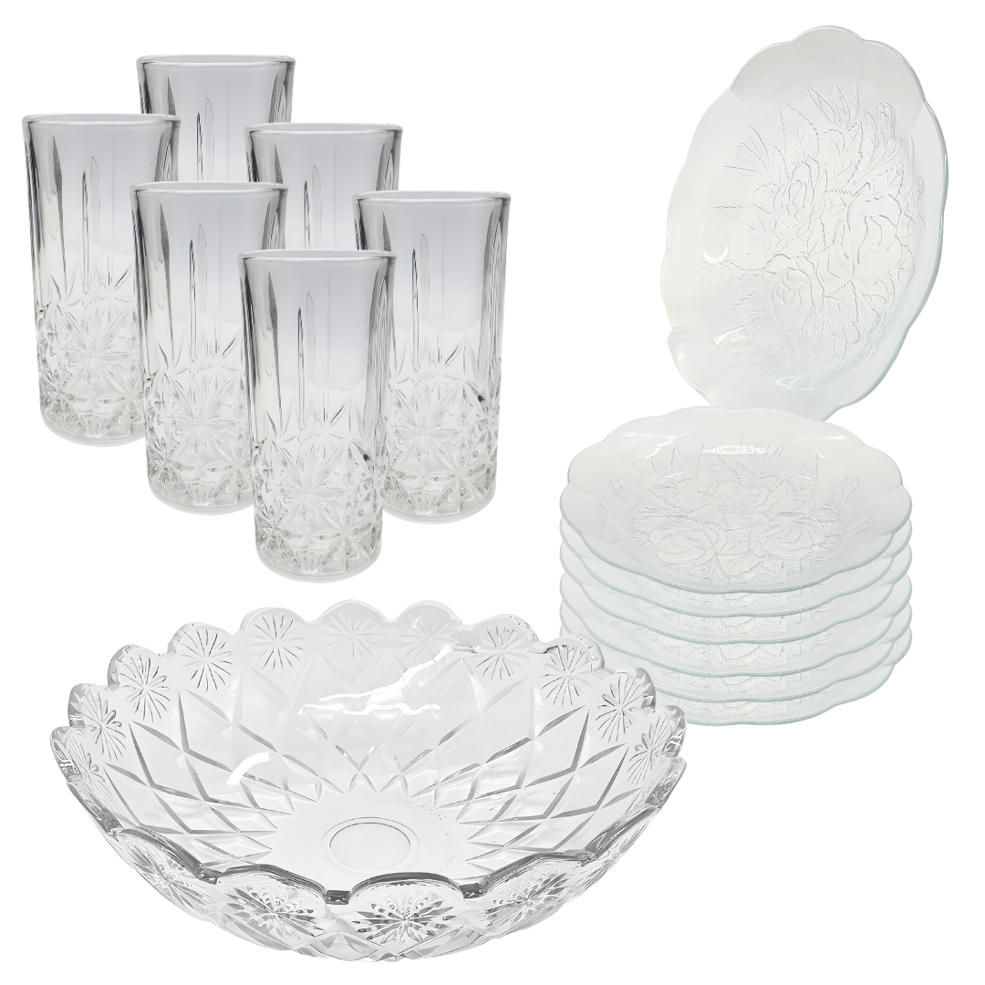 Aparelho De Jantar Copos Pratos 13 Peças Bowl Vidro 2,5l