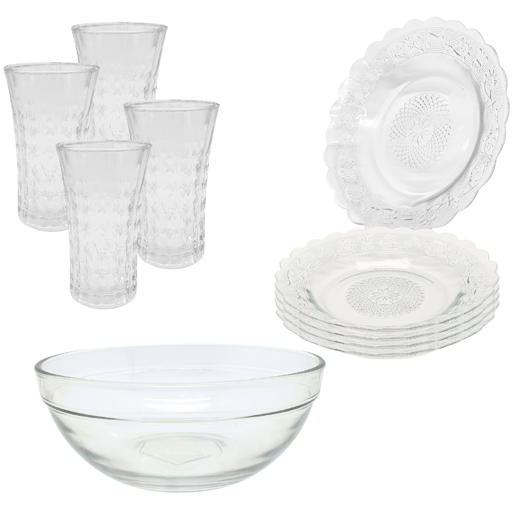 Aparelho De Jantar Copos Pratos Bowl Vidro 2,1l 9 Peças