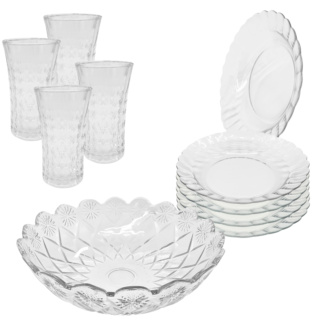 Aparelho De Jantar Copos Pratos Bowl Vidro 2,5l 9 Peças
