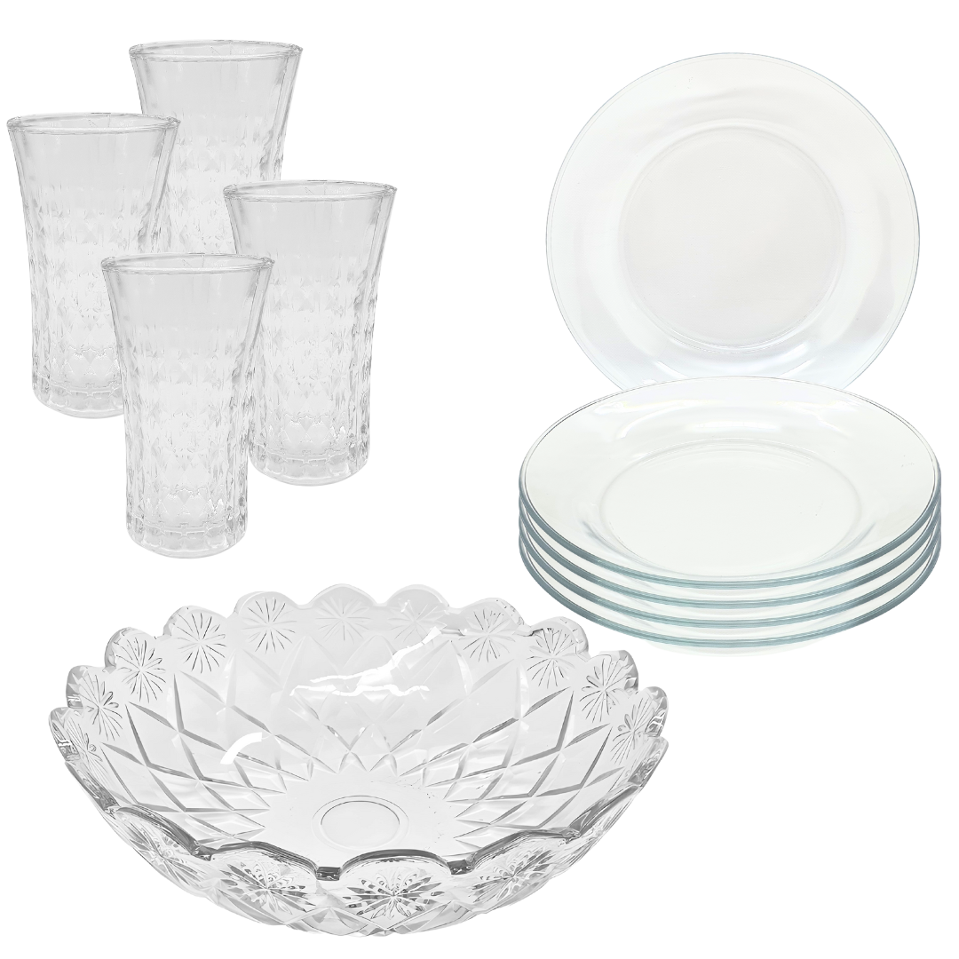 Aparelho De Jantar Copos Pratos Bowl Vidro 2,5l 9 Peças