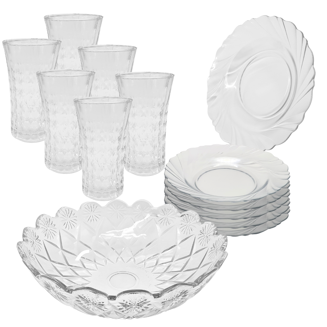 Aparelho De Jantar Copos Pratos Bowl Vidro 2,5l 13 Peças