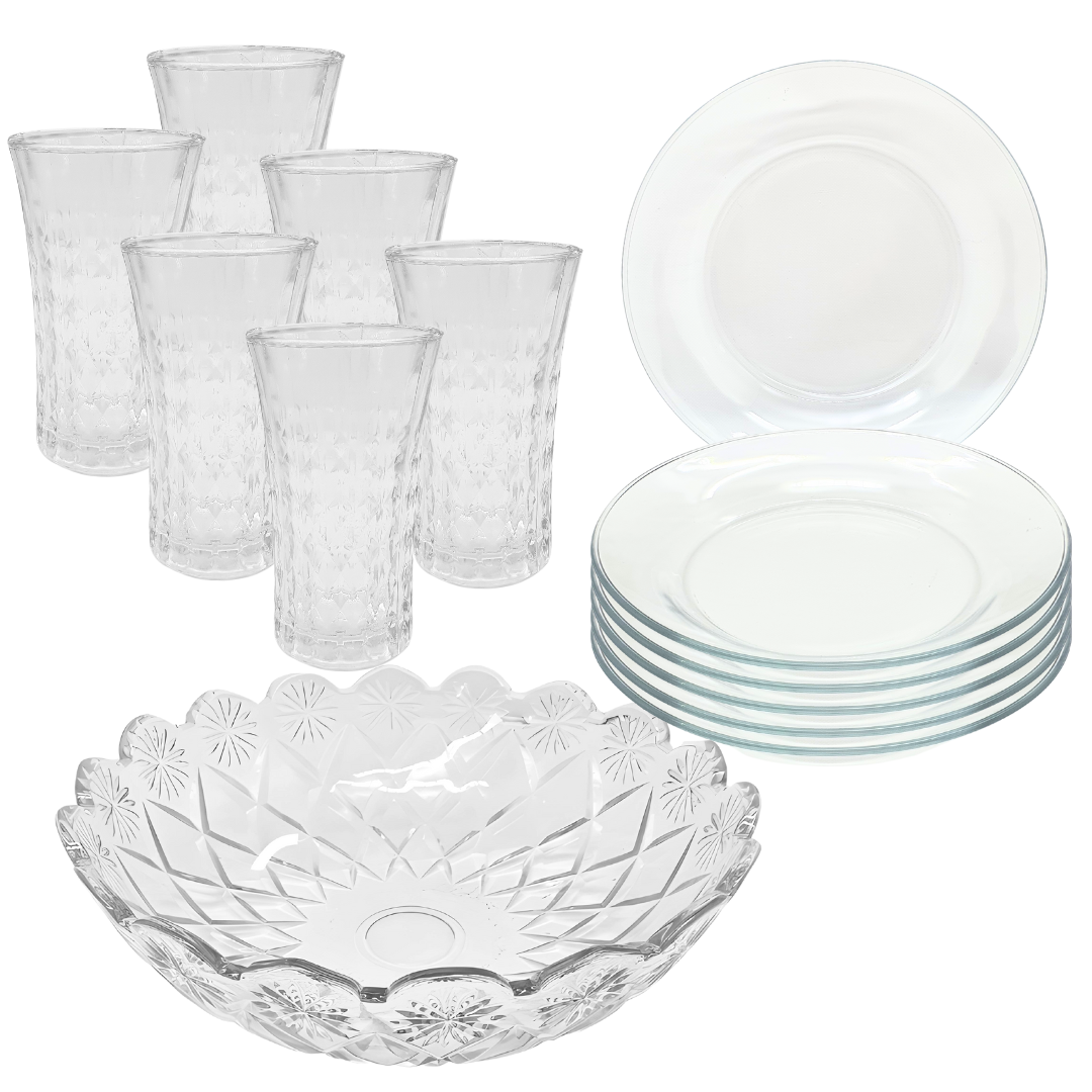 Aparelho De Jantar Copos Pratos Bowl Vidro 2,5l 13 Peças