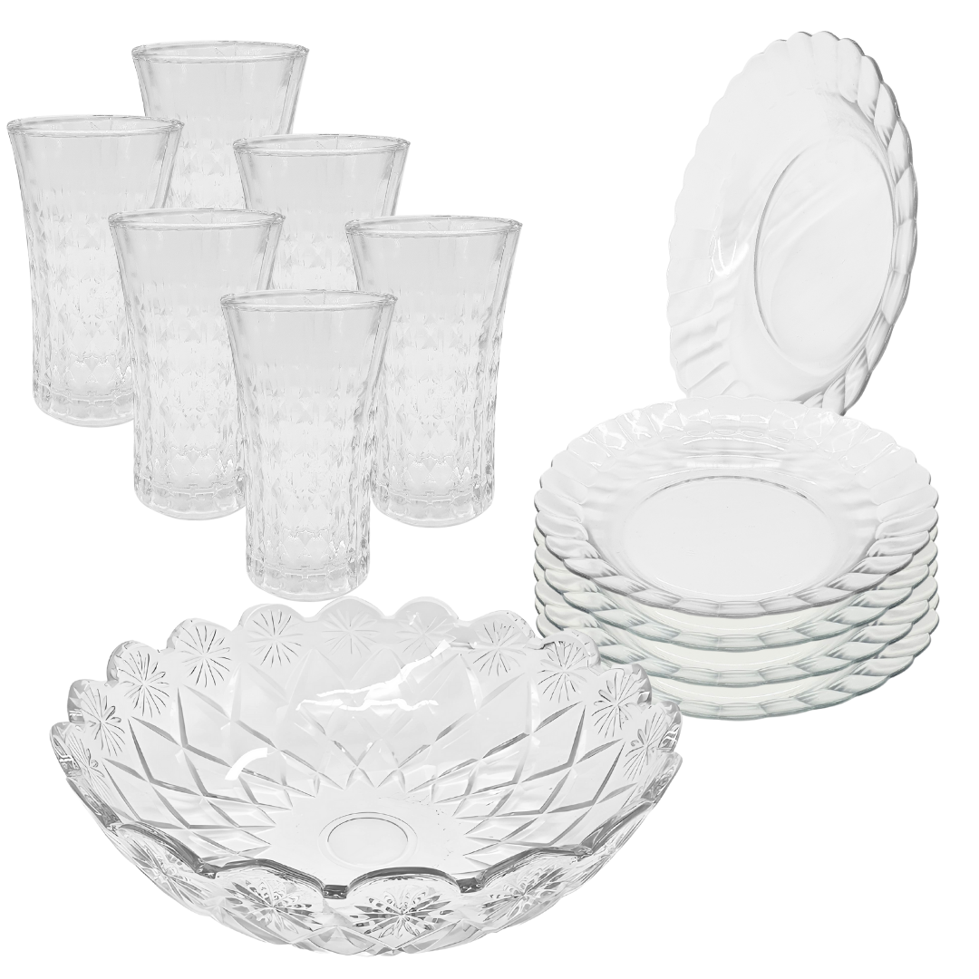 Aparelho De Jantar Copos Pratos Bowl Vidro 2,5l 13 Peças