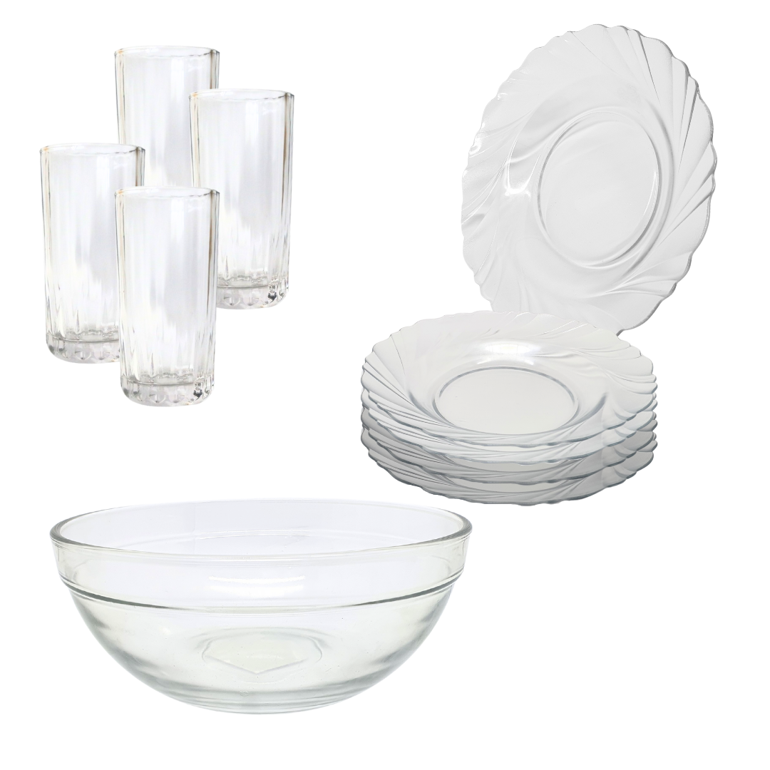 Aparelho De Jantar Pratos Copos 9 Peças Bowl Pro Vidro 2,1l