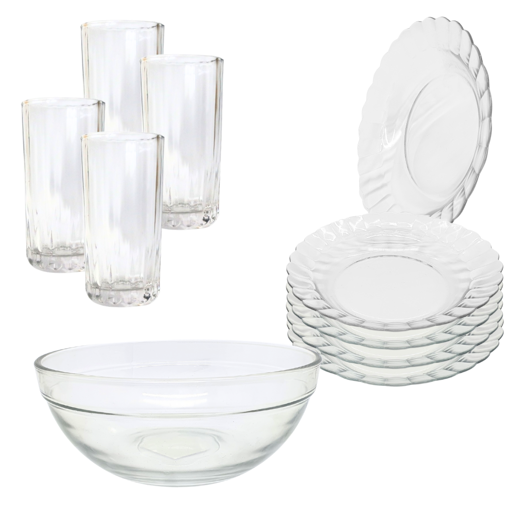 Aparelho De Jantar Pratos Copos 9 Peças Bowl Pro Vidro 2,1l