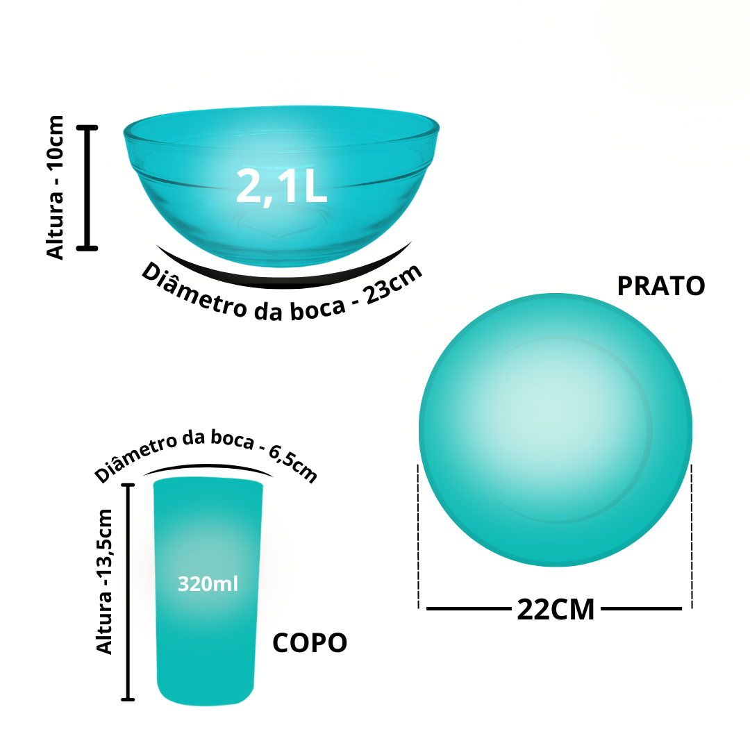 Aparelho De Jantar Pratos Copos 13 Peças Bowl Pro Vidro 2,5l