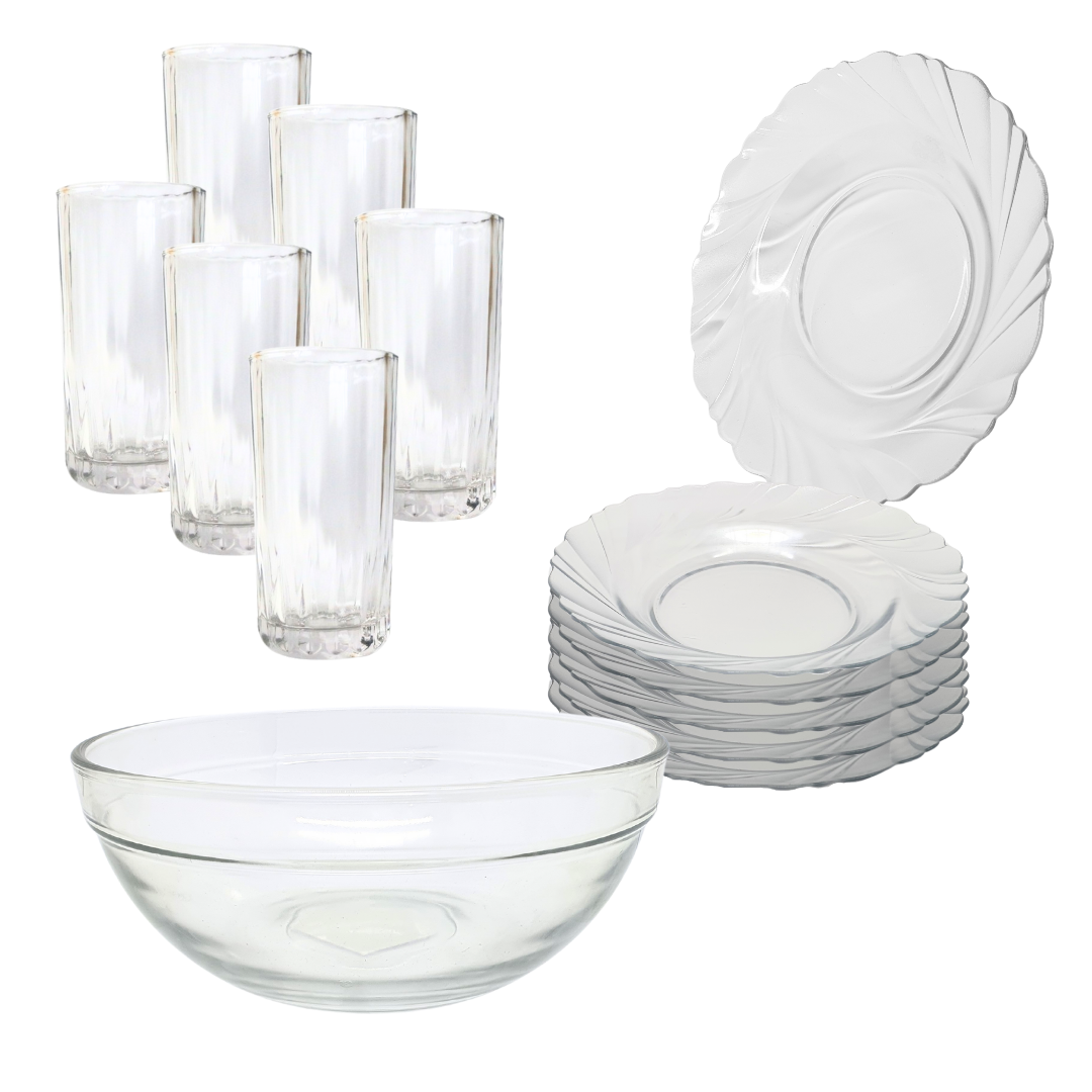 Aparelho De Jantar Pratos Copos 13 Peças Bowl Pro Vidro 2,5l