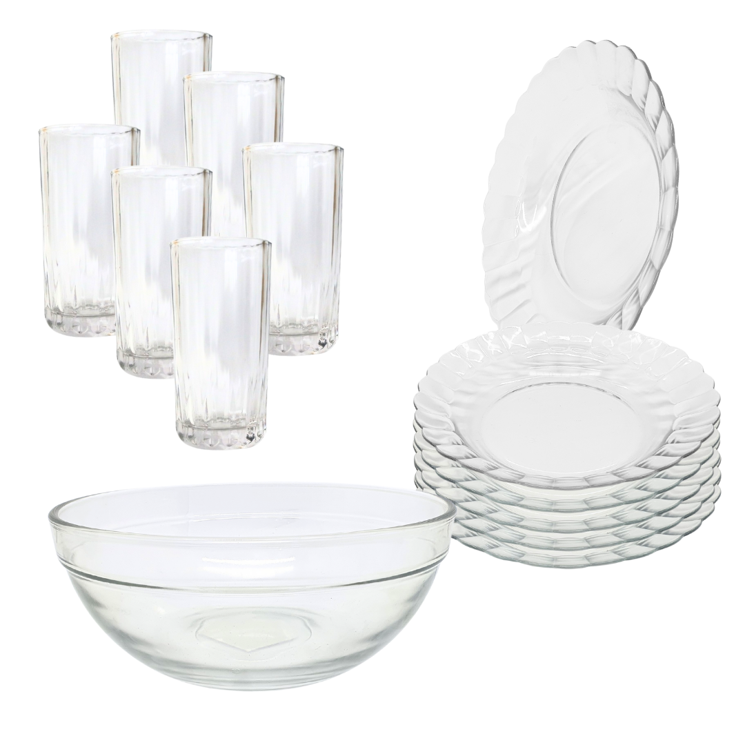 Aparelho De Jantar Pratos Copos 13 Peças Bowl Pro Vidro 2,5l