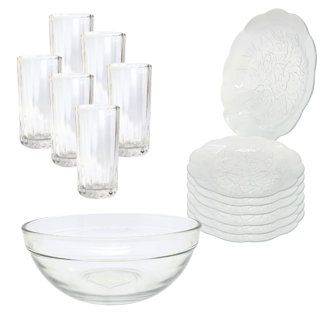 Aparelho De Jantar Pratos Copos 13 Peças Bowl Pro Vidro 2,5l