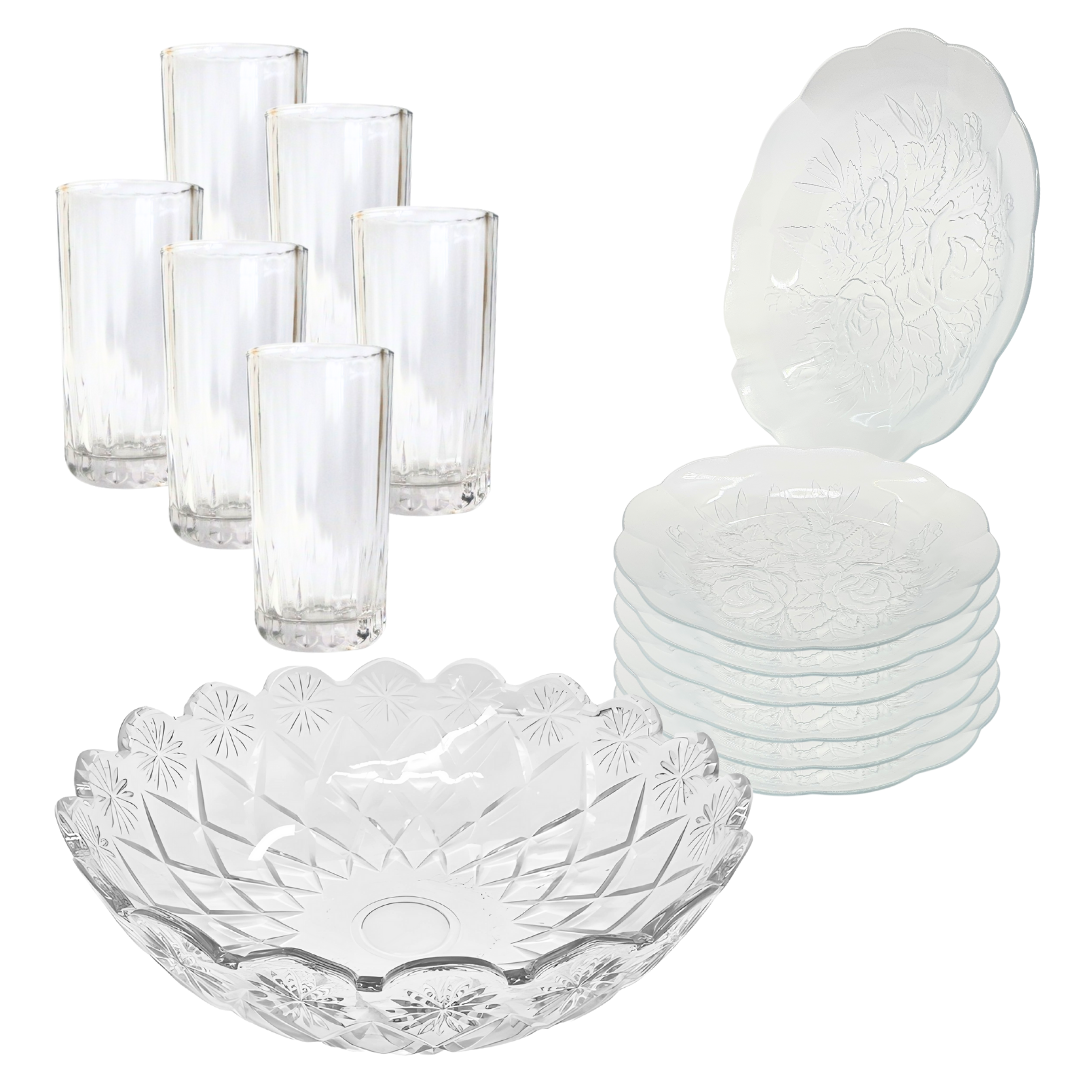 Aparelho Jantar Copo Bilagio Prato Bowl Vidro 2,5l 13 Peças