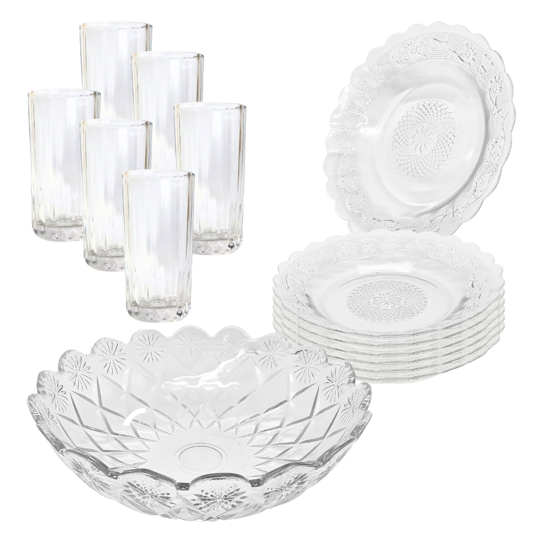 Aparelho Jantar Copo Bilagio Prato Bowl Vidro 2,5l 13 Peças