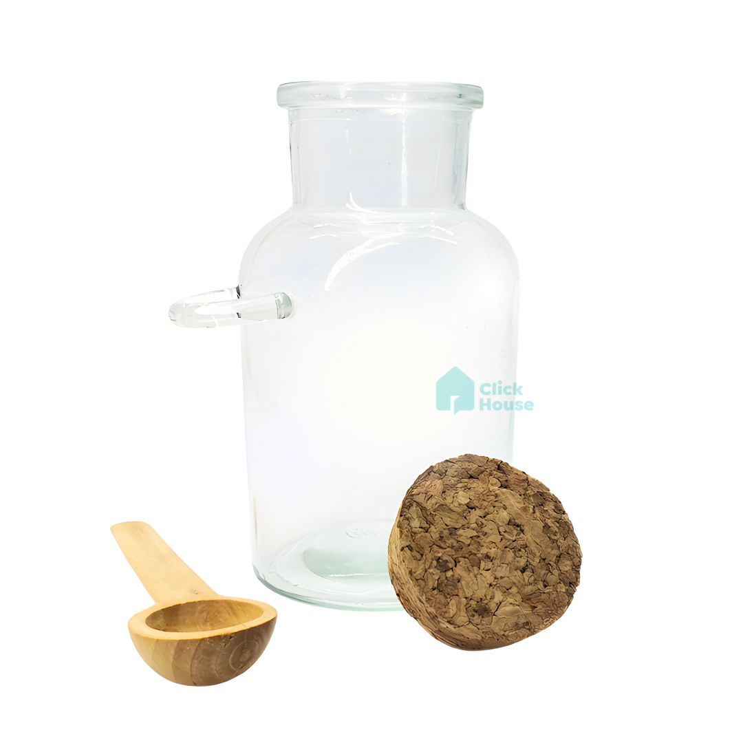 Pote Vidro Hérmetico Tampa Rolha Temperos Colher Bambu 100ml