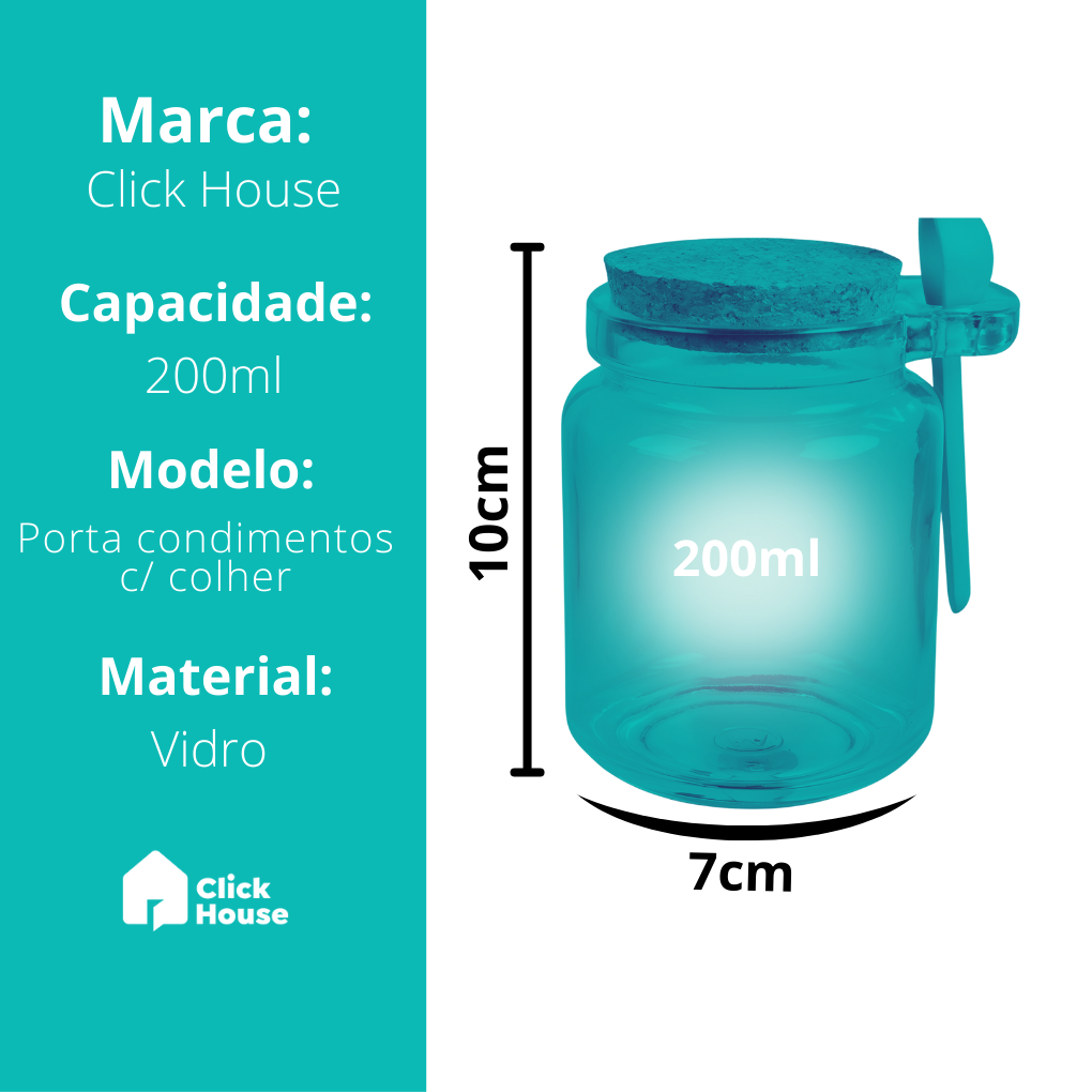 Potes Vidro Hérmetico Tampa Rolha Temperos Com Colher Bambu