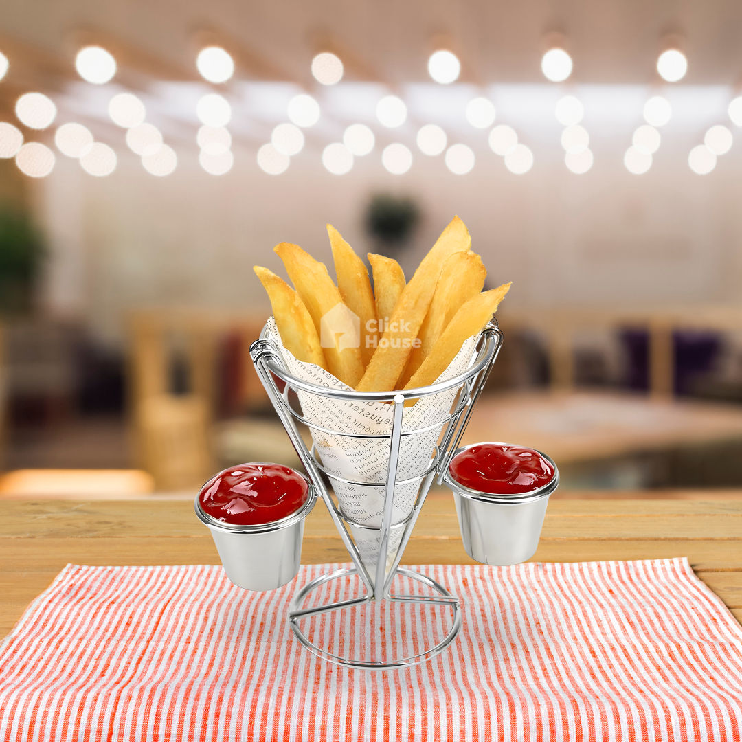 Petisqueira Cone Inox Molheira Porta Batata Frita Porções