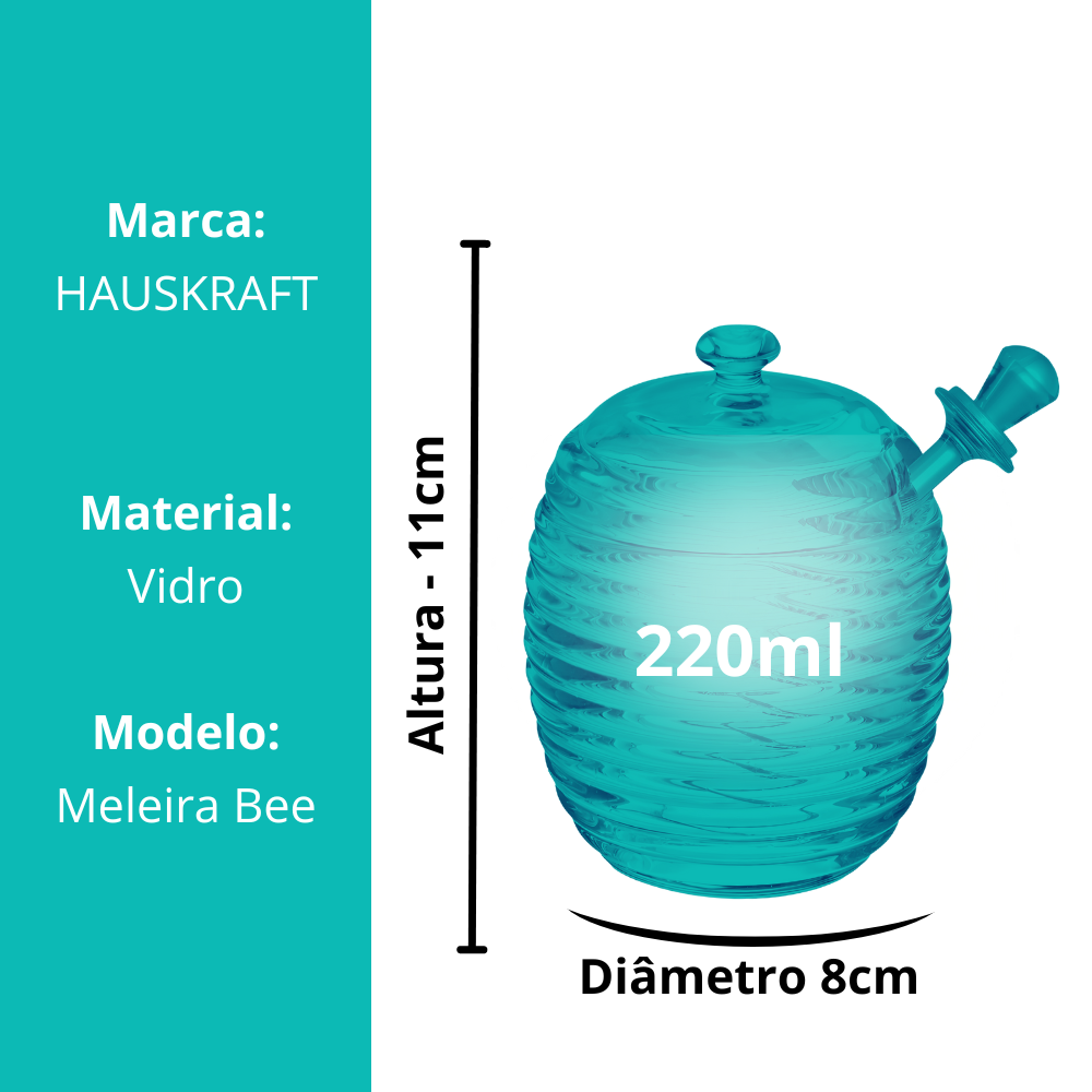 Meleira Porta Mel Vidro Cristal Com Tampa Dosador 220ml