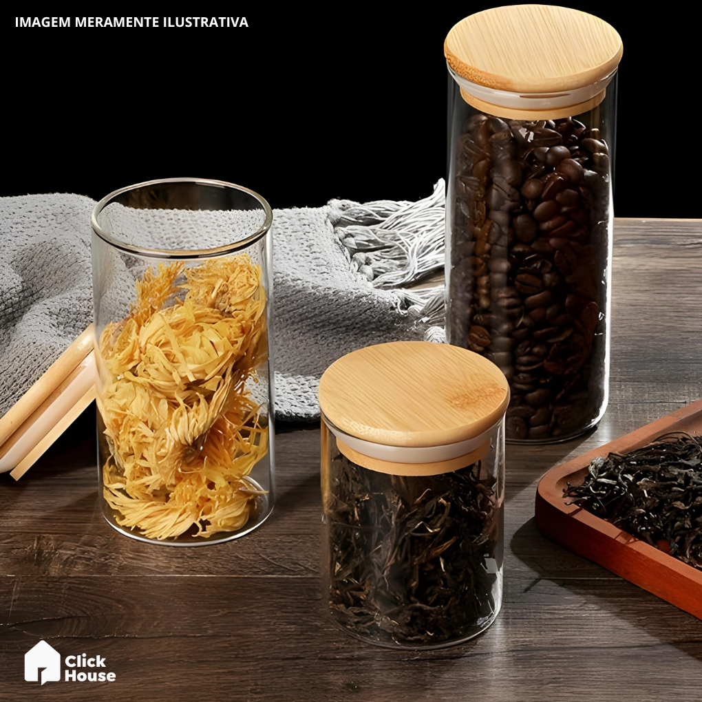 Pote Mantimento De Vidro Hermético Tampa Bambu 1,2l Tempero
