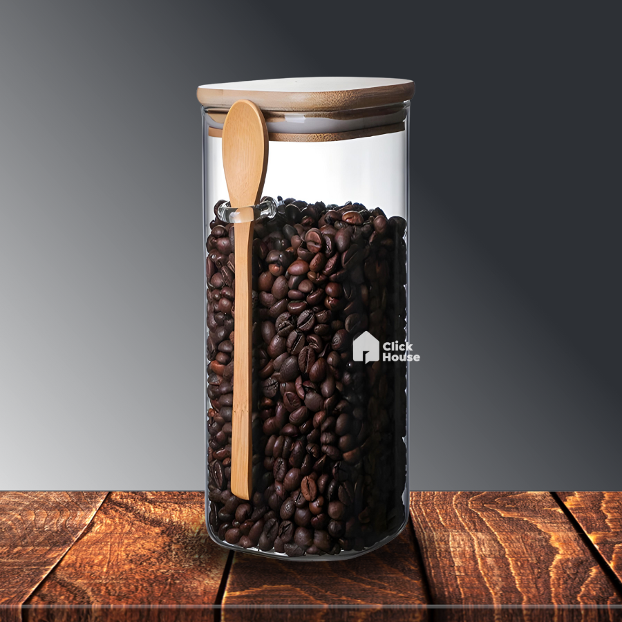 Pote Hermético Vidro Tampa Colher Bambu Tempero 1.7l