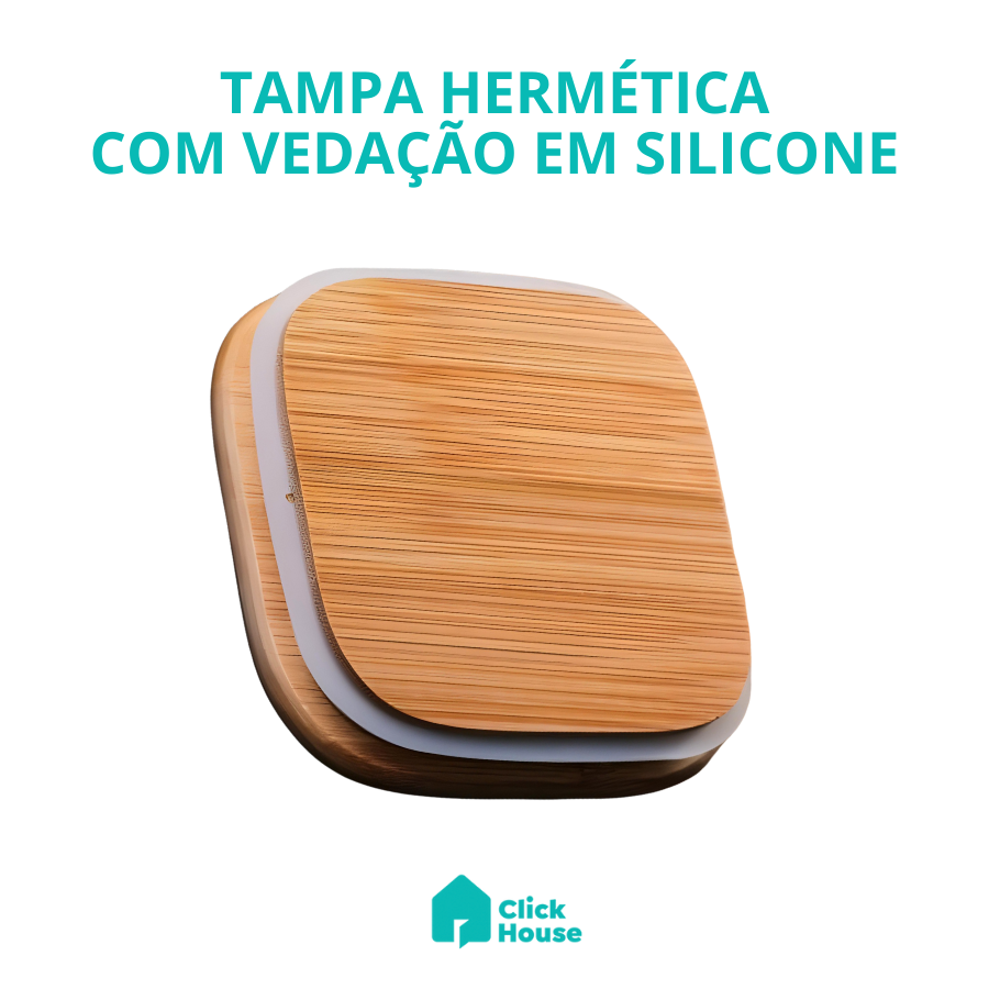 Pote Hermético Vidro Tampa Colher Tempero Bambu 1,3l