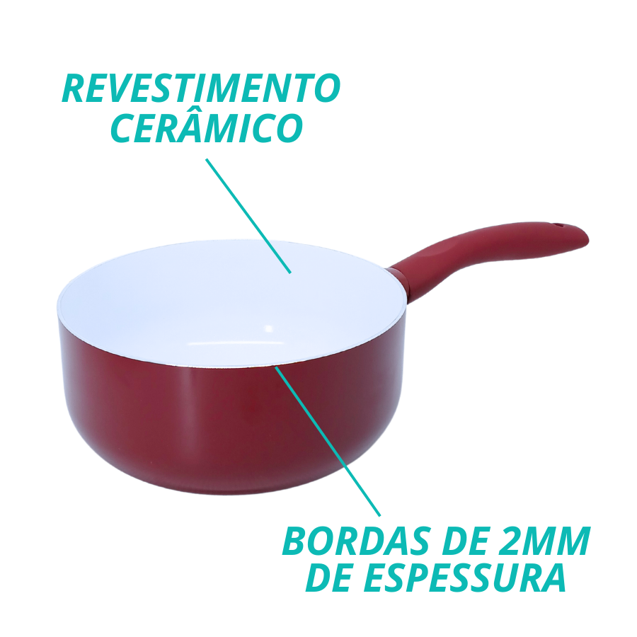 Panela 20cm Indução Antiaderente Cerâmico Tampa Fundo Triplo