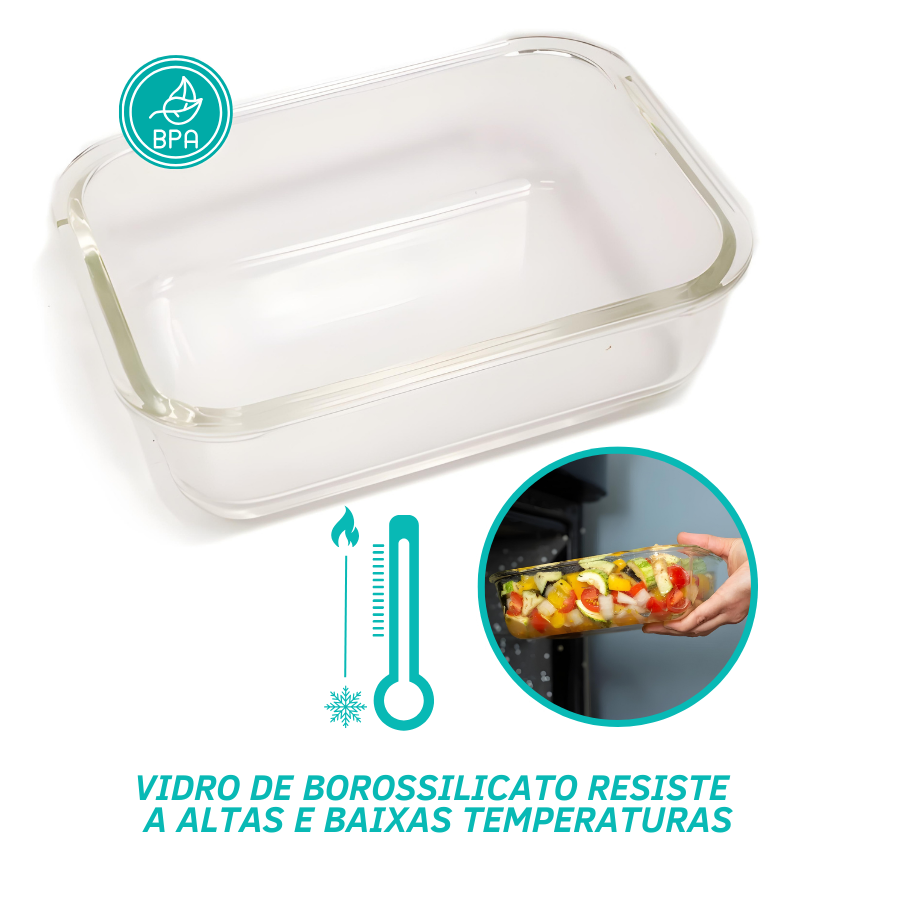 Pote Hermético Vidro Tampa Bambu Marmita Retangular 1040ml